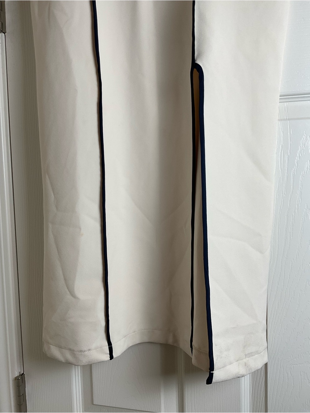 Zara Navy Blue & Cream Contrast Trim Midi Dress Size L - Picture 5 of 12